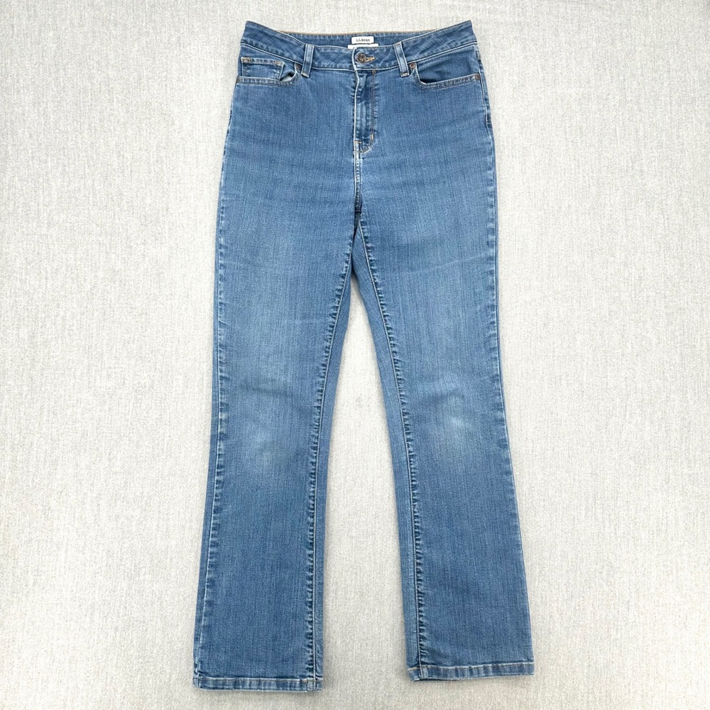 LL Bean‎ Jeans Womens 8 Medium Tall Classic Fit Straight Leg Blue Denim Stretch